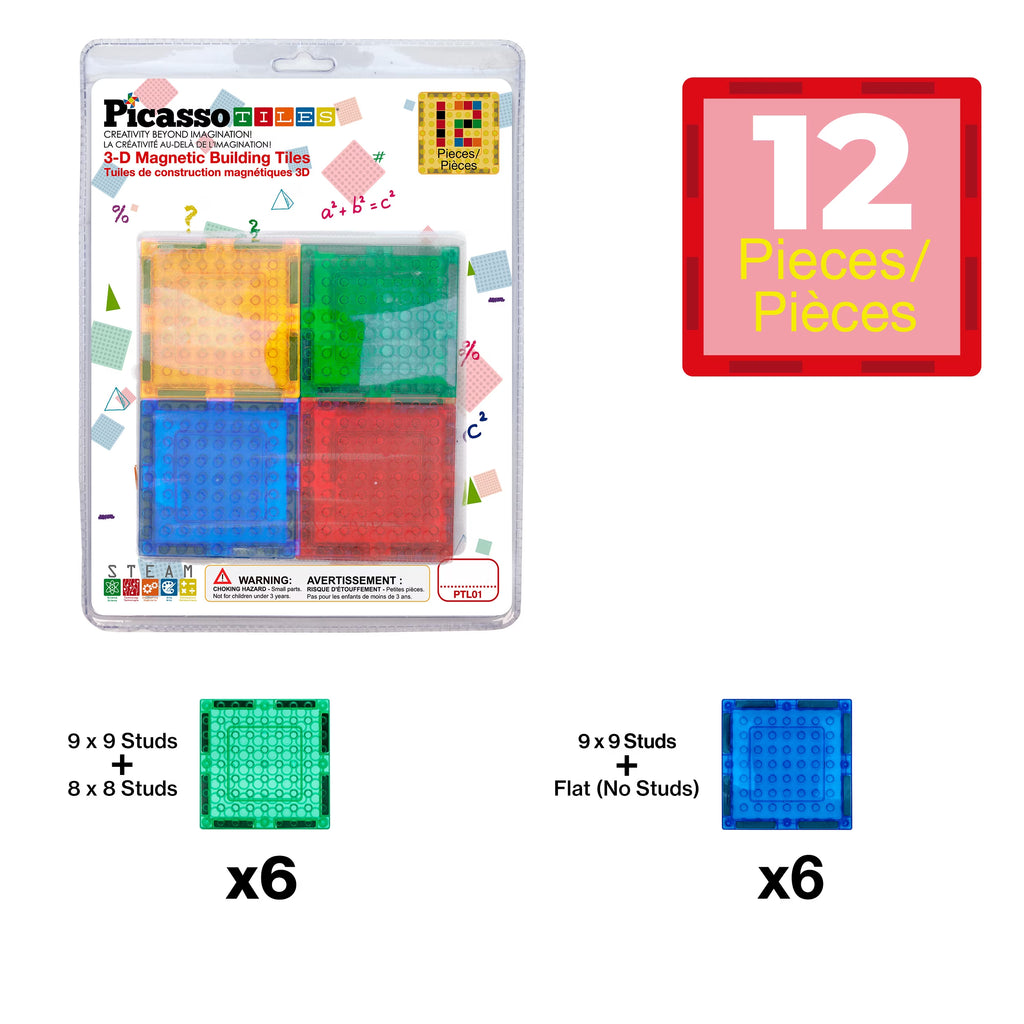 Picassotiles Magnetic Brick Tiles Building Block Set, STEM Creative Construction Toy with Socket Spikes, Educational Imaginative Learning Kit