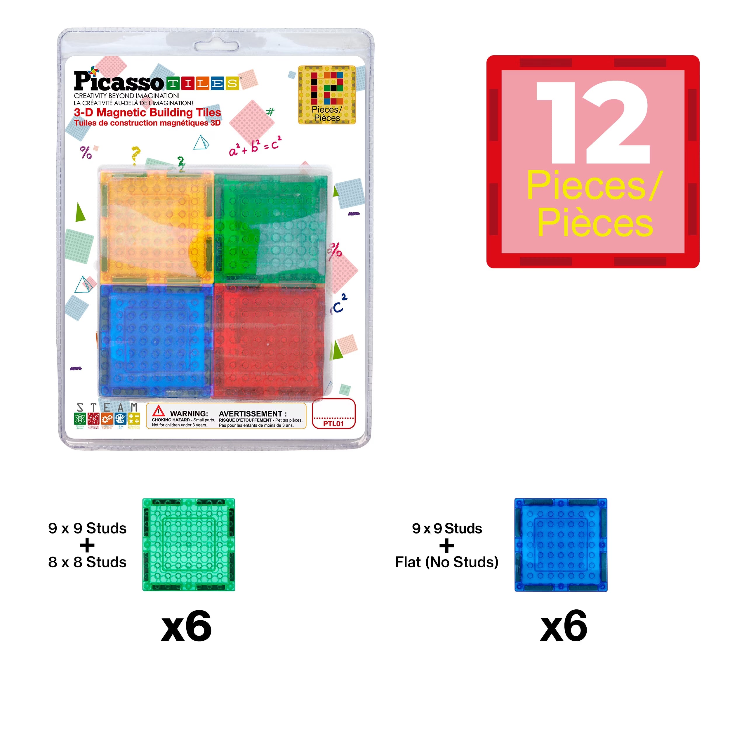 Picassotiles Magnetic Brick Tiles Building Block Set, STEM Creative Construction Toy with Socket Spikes, Educational Imaginative Learning Kit