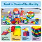 Picassotiles Magnetic Brick Tiles Building Block Set, STEM Creative Construction Toy with Socket Spikes, Educational Imaginative Learning Kit