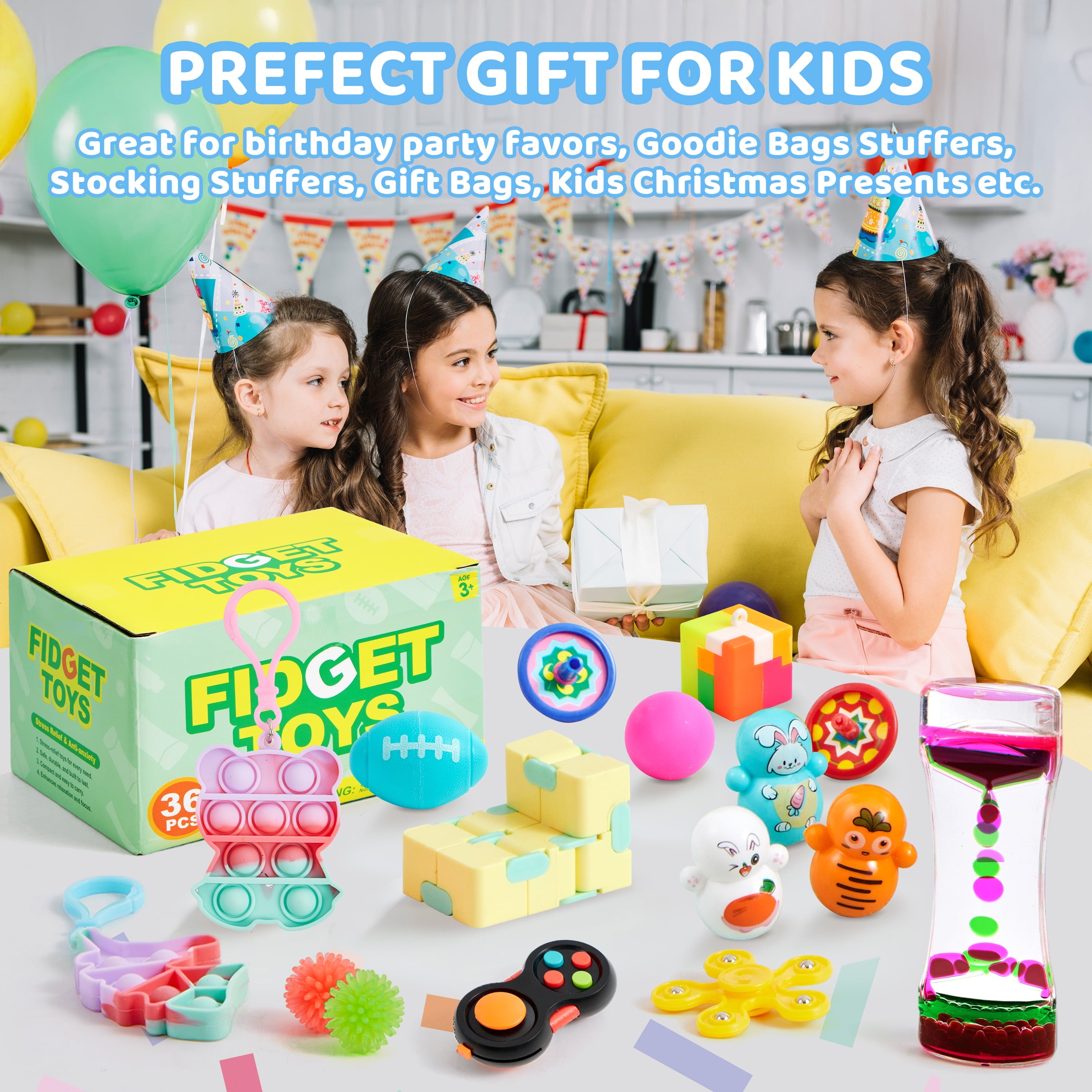 36 Pack Fidget Toys Adults Party Favors, Autism Sensory Toys for Kids with ADHD Treasure Box Toys Classroom Prizes Stress Relief Gifts Pinata Stuffers Goodie Bag Fillers