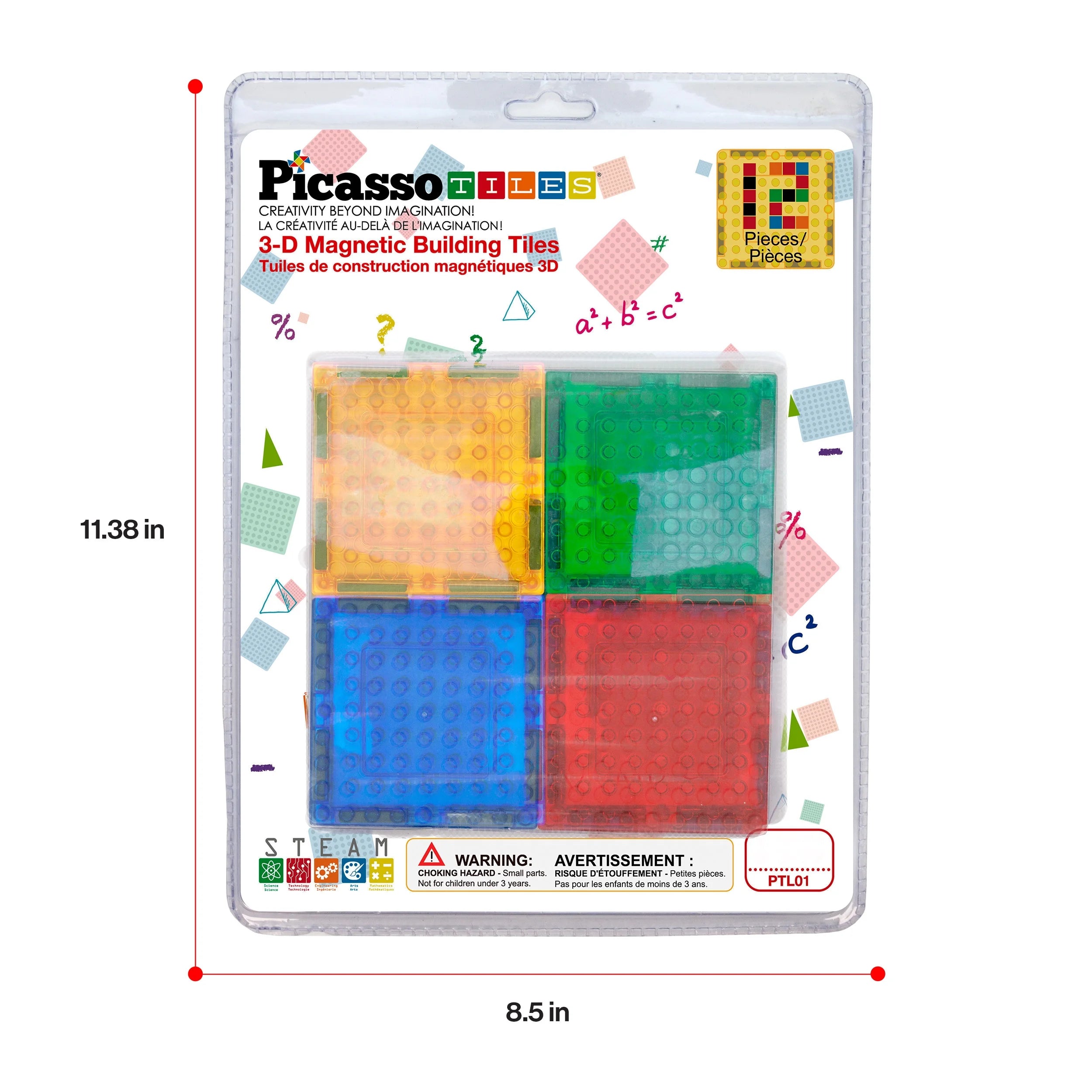 Picassotiles Magnetic Brick Tiles Building Block Set, STEM Creative Construction Toy with Socket Spikes, Educational Imaginative Learning Kit