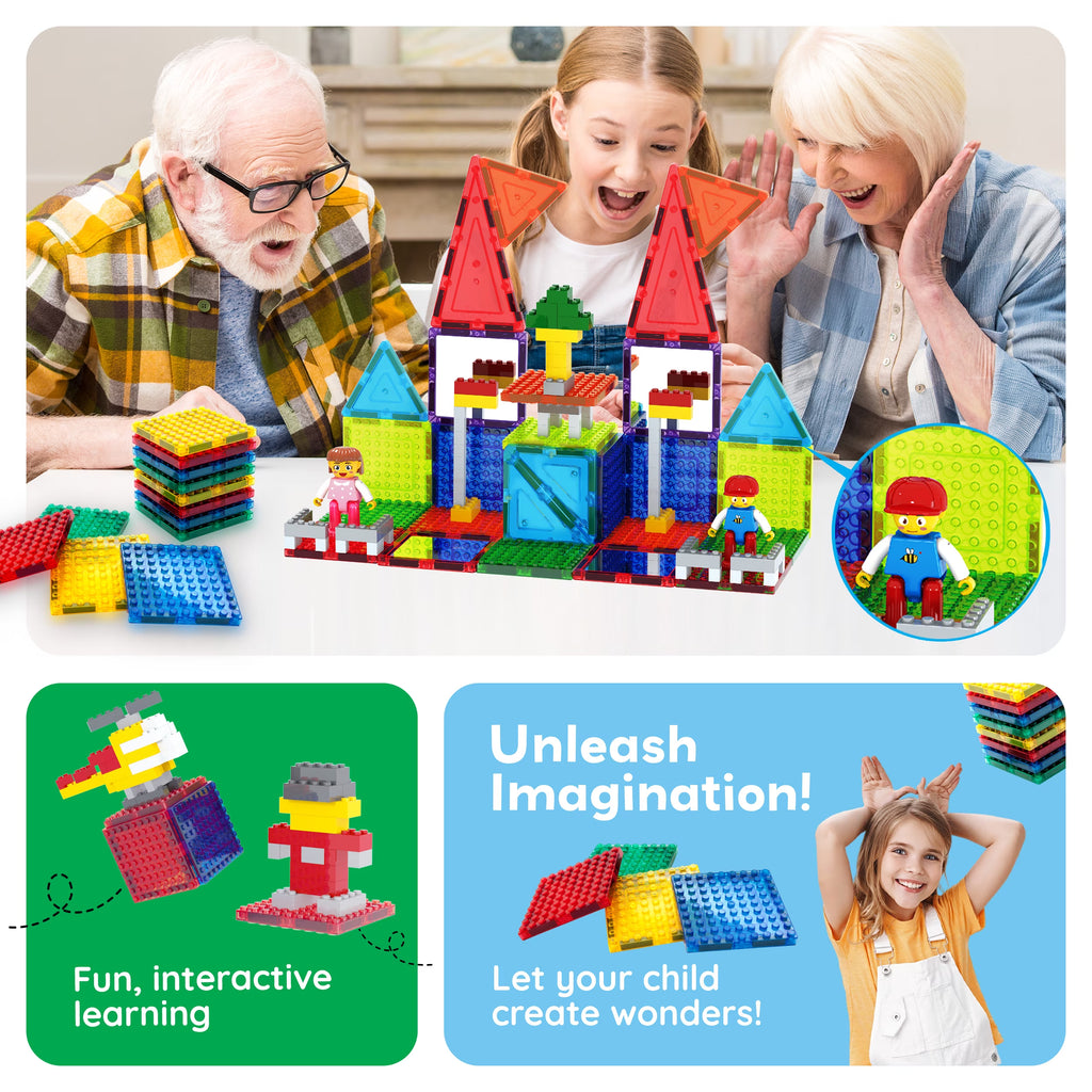 Picassotiles Magnetic Brick Tiles Building Block Set, STEM Creative Construction Toy with Socket Spikes, Educational Imaginative Learning Kit