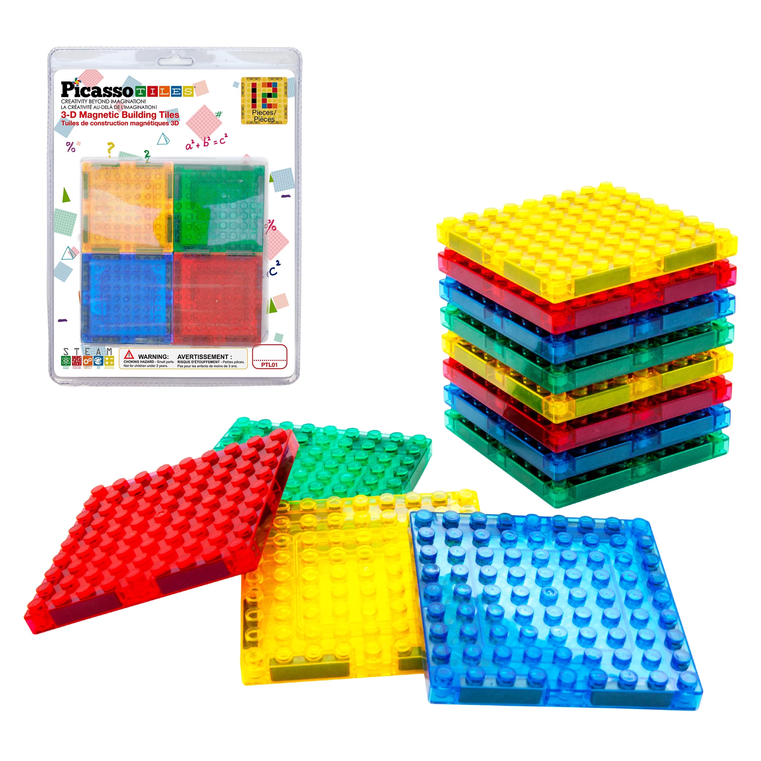 Picassotiles Magnetic Brick Tiles Building Block Set, STEM Creative Construction Toy with Socket Spikes, Educational Imaginative Learning Kit