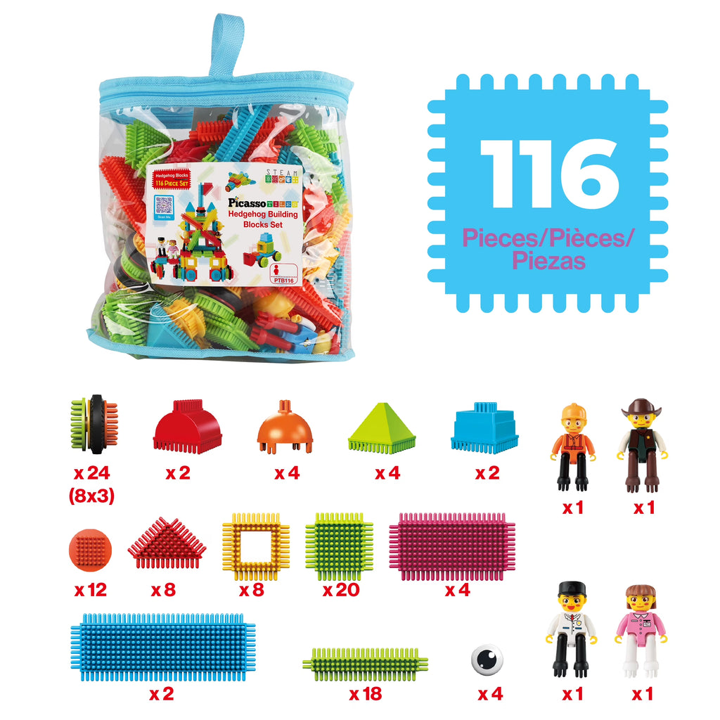 Picassotiles Magnetic Tiles for Kids – 116PCS Hedgehog Playset STEM Building Blocks Educational Toy