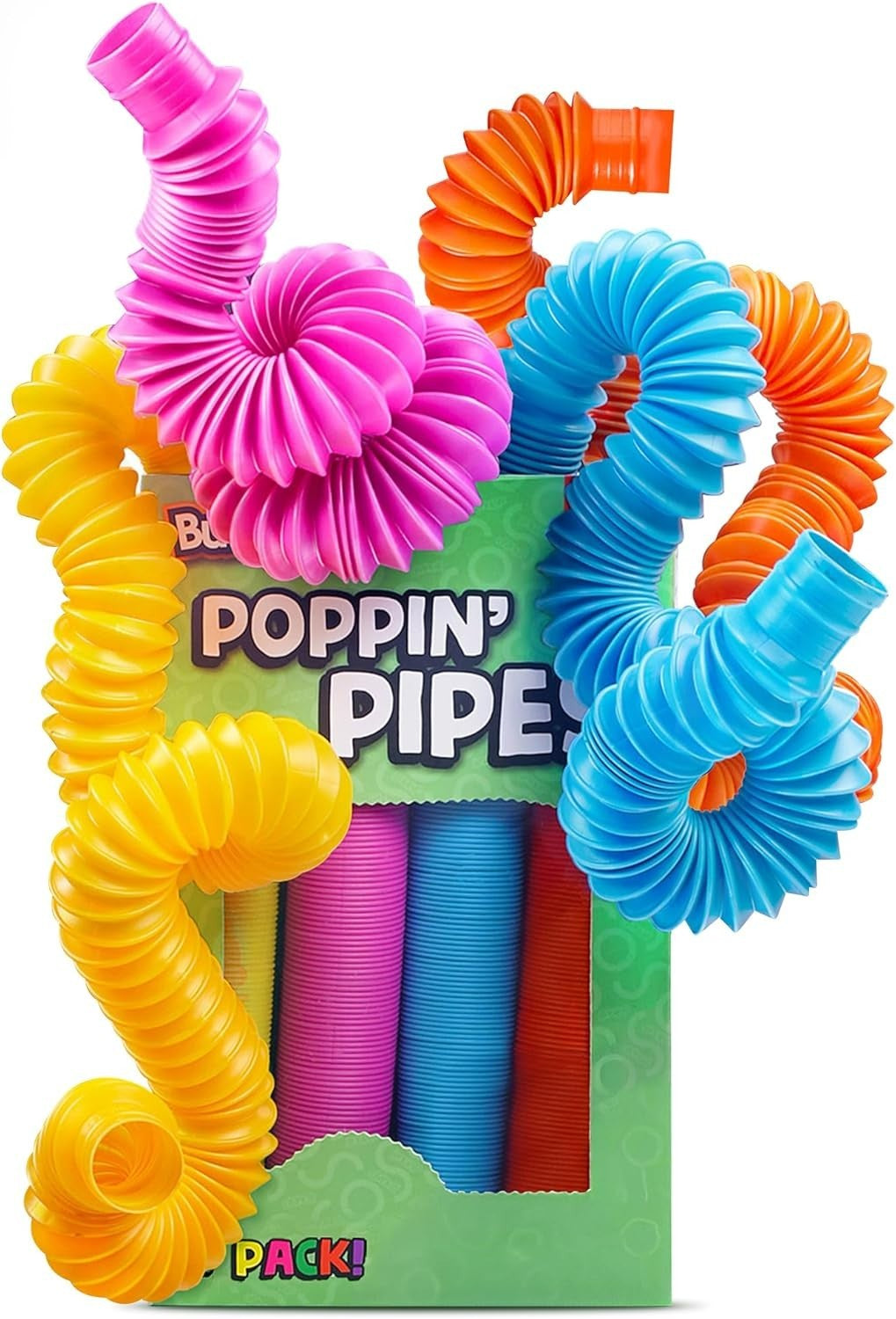 4-Pack Large Pop Tubes - Sensory Fidget Toys for Creative Learning & Play